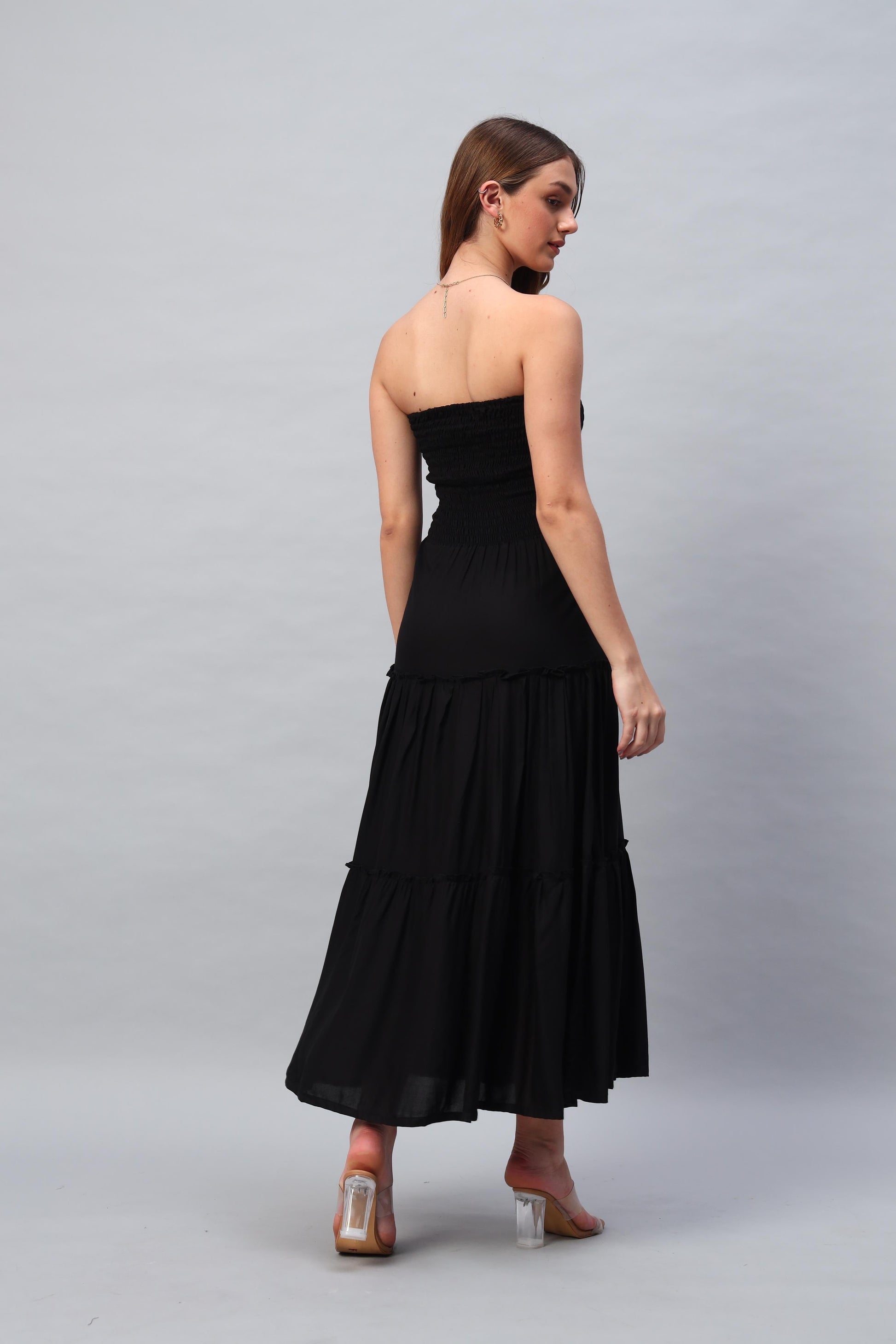 Black Shoulder Less Maxi Dress