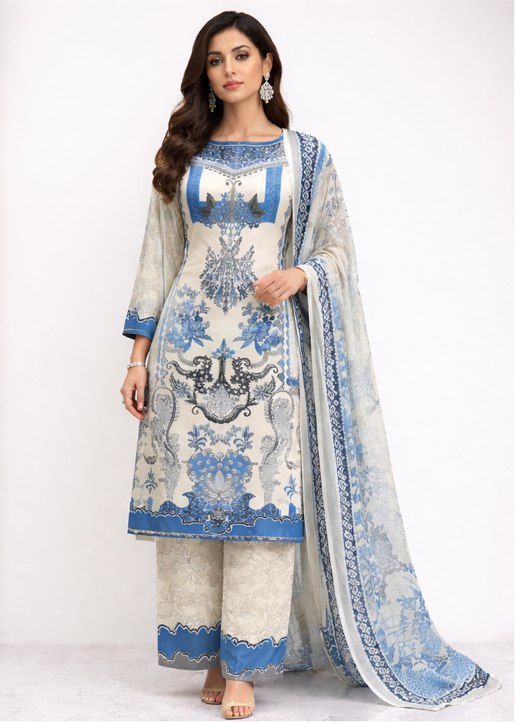 Luxe Silk Cord Set – Azure Ivory Bloom
