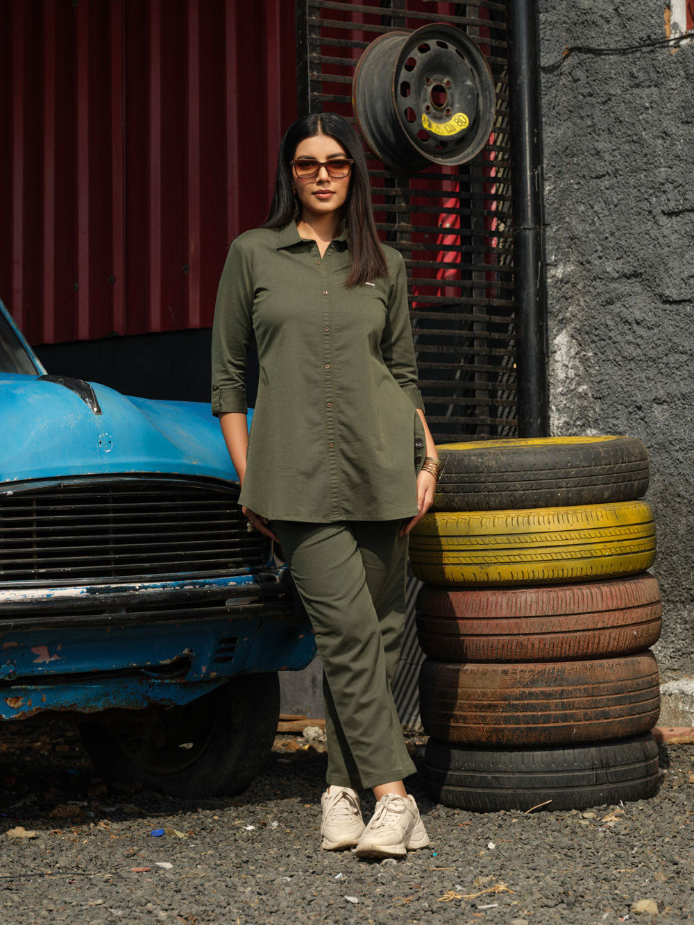 Coloured Denim shirt top with full loose pants
