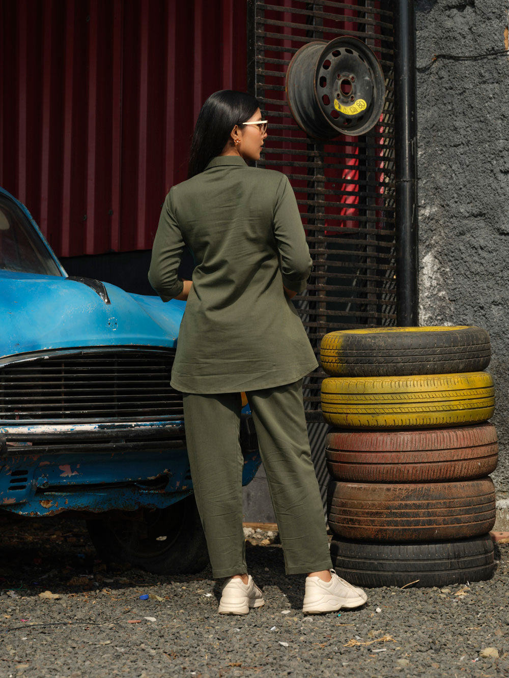 Coloured Denim shirt top with full loose pants