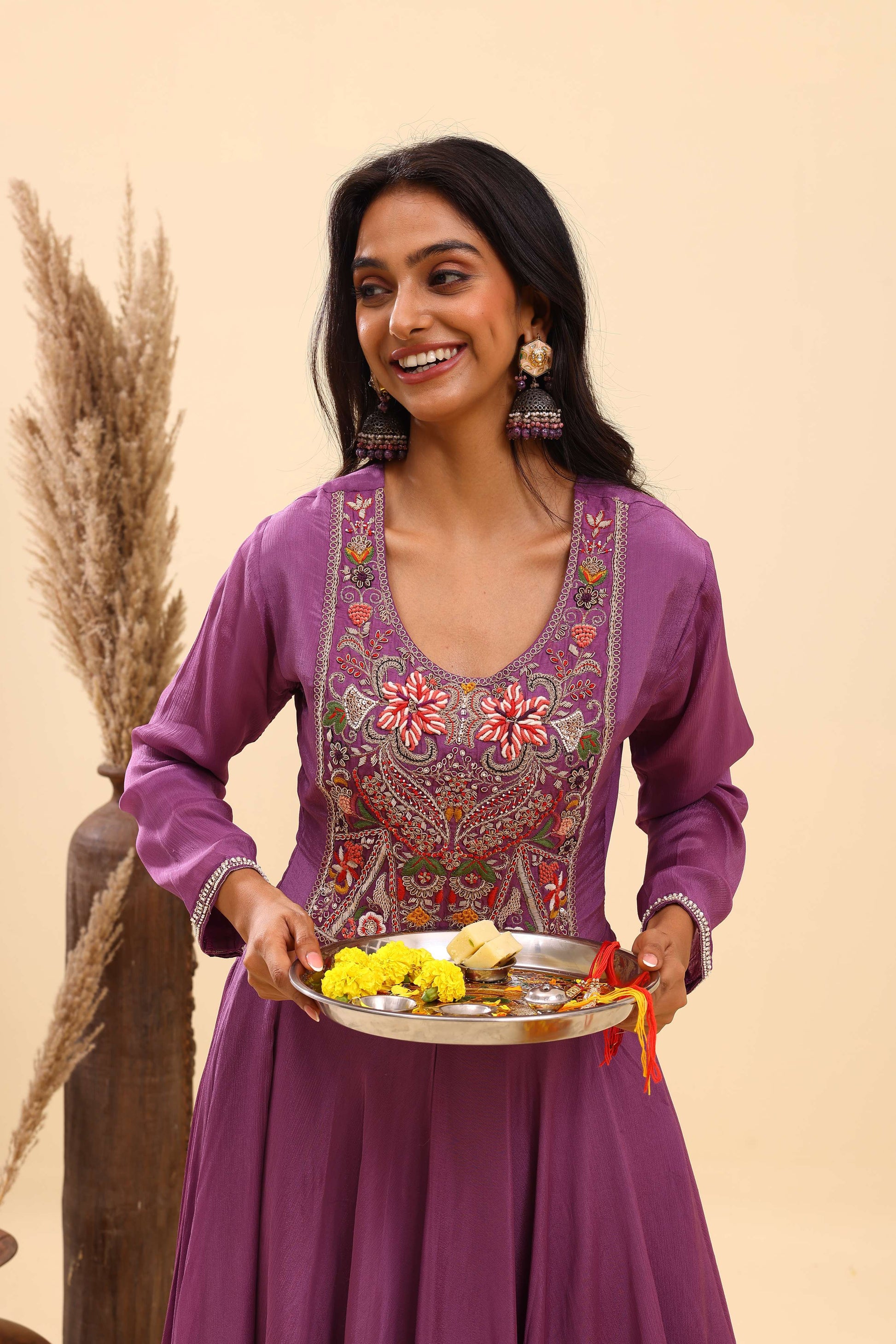 Lavender Embroidered Kurta Palazzo Set