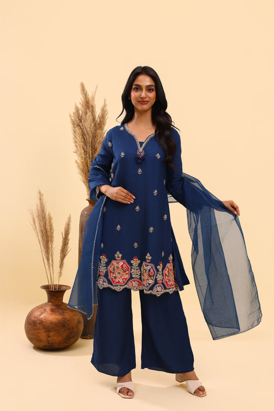 Navy Blue embroidered Kurta Set
