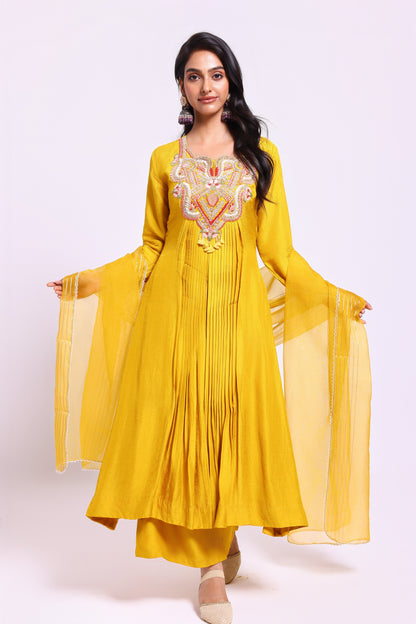 Yellow Pleated Suit Set
