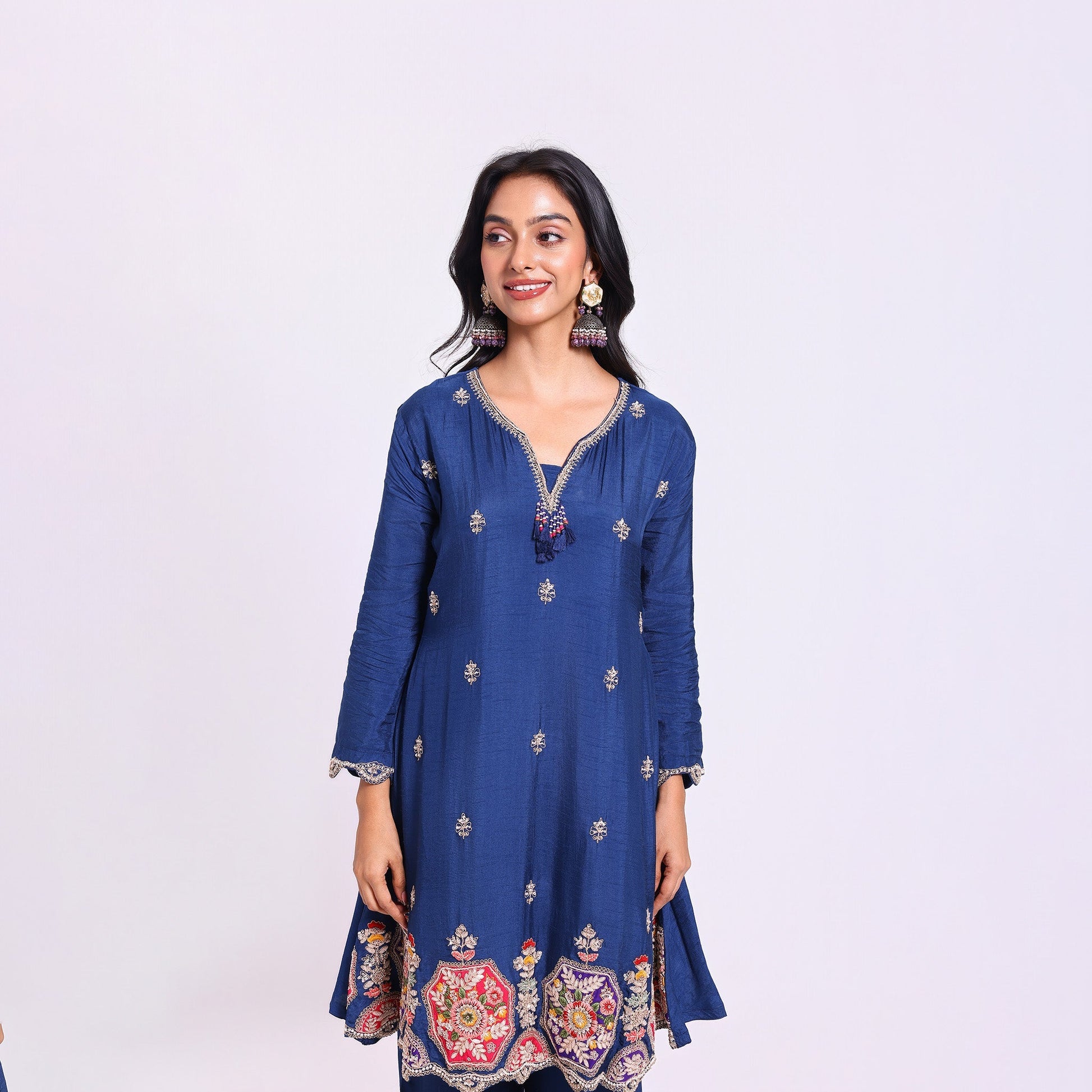Navy Blue embroidered Kurta Set