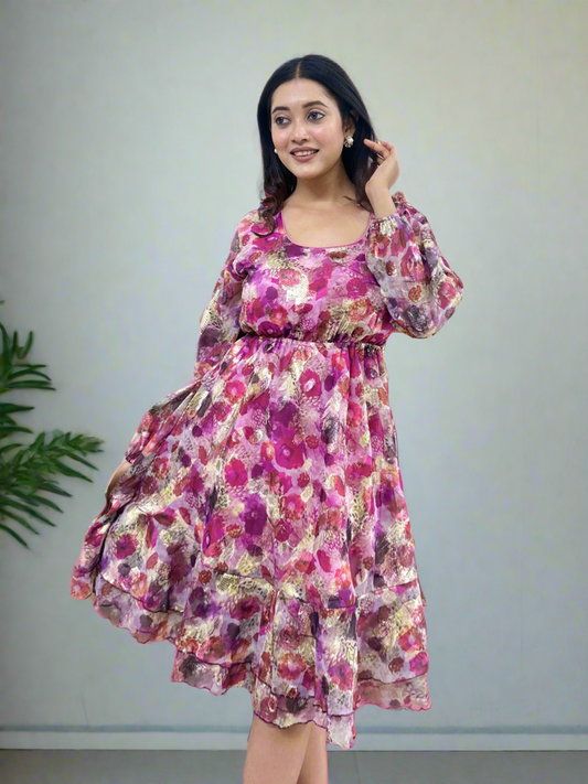 Pink Floral Printed Backless Short Dress