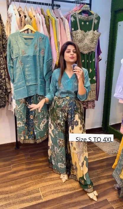 New Stylish 2in1  Shirt And Palazza Suit Set