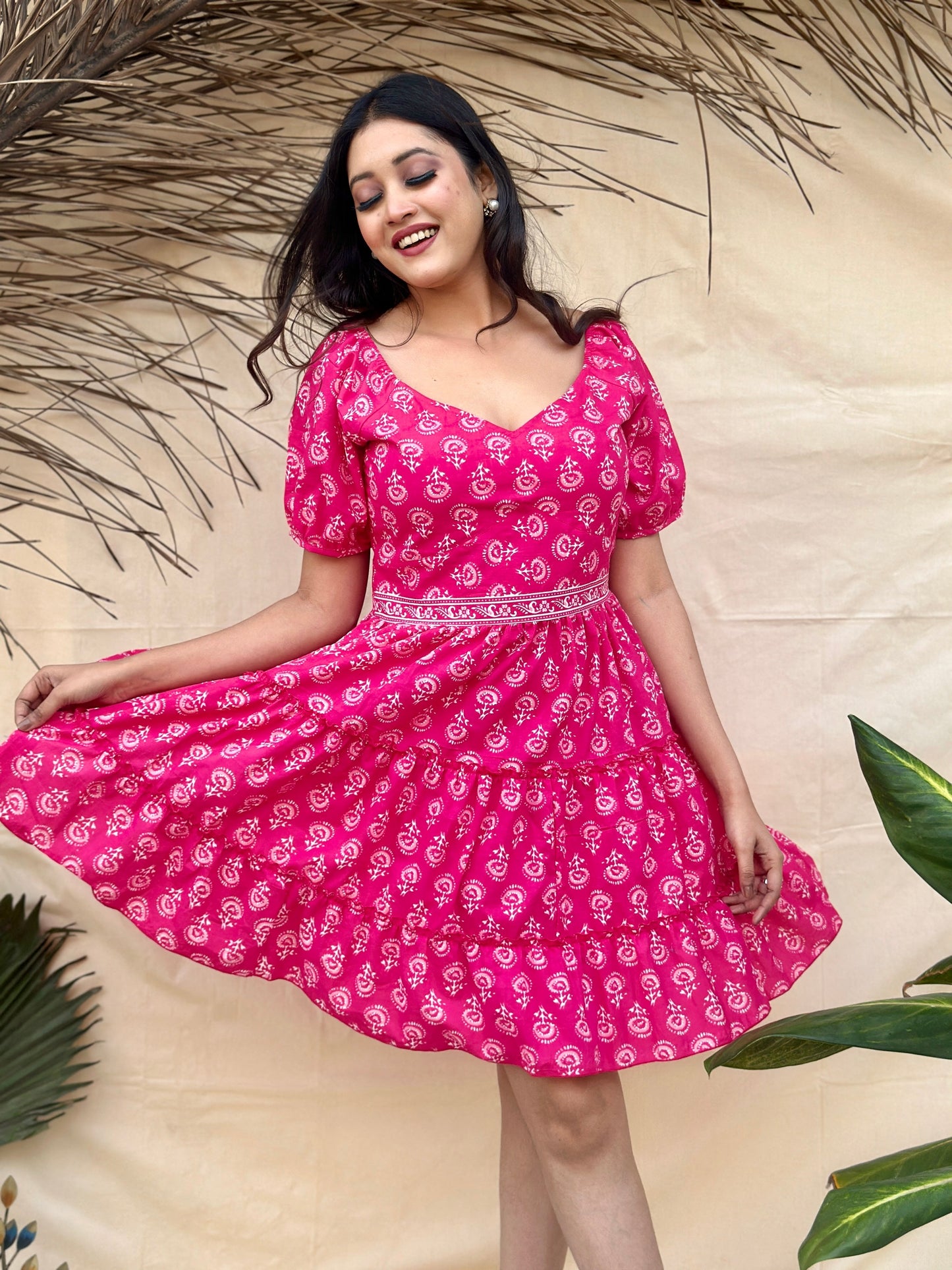 Pink Cotton Short Dress
