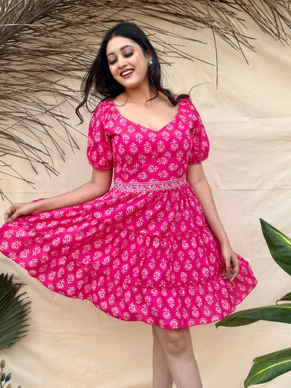 Pink Cotton Short Dress