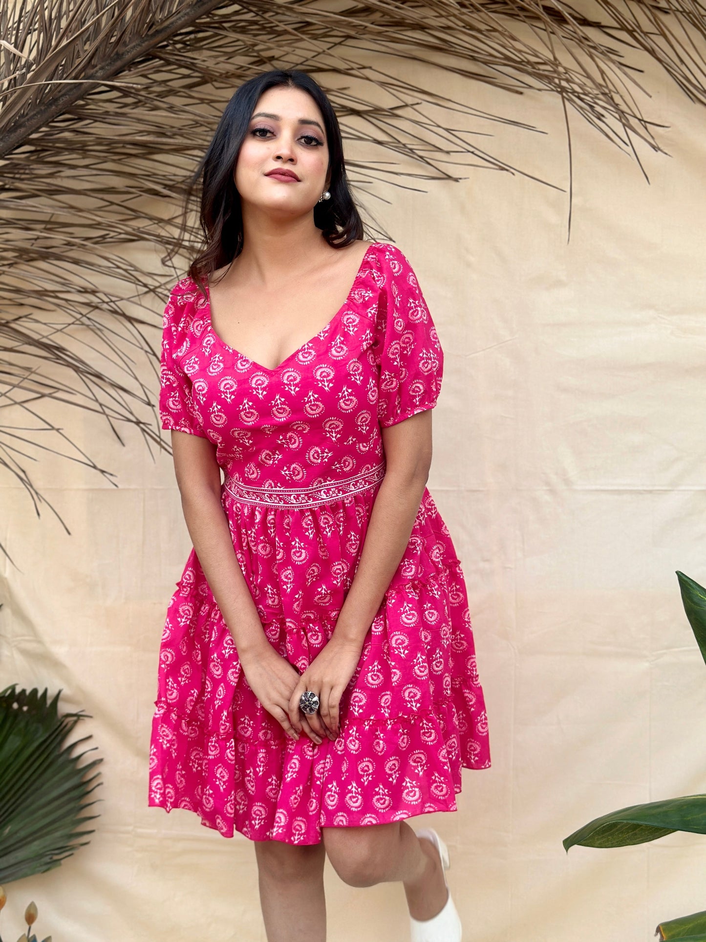 Pink Cotton Short Dress