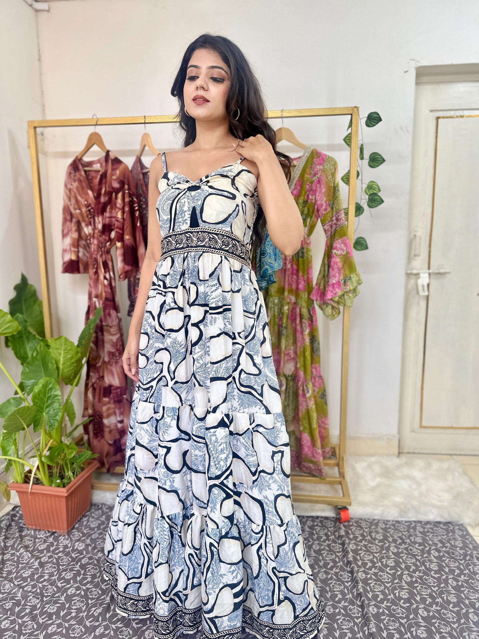 White Floral Printed Boho Maxi Dress