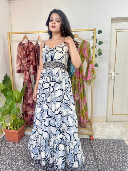 White Floral Printed Boho Maxi Dress
