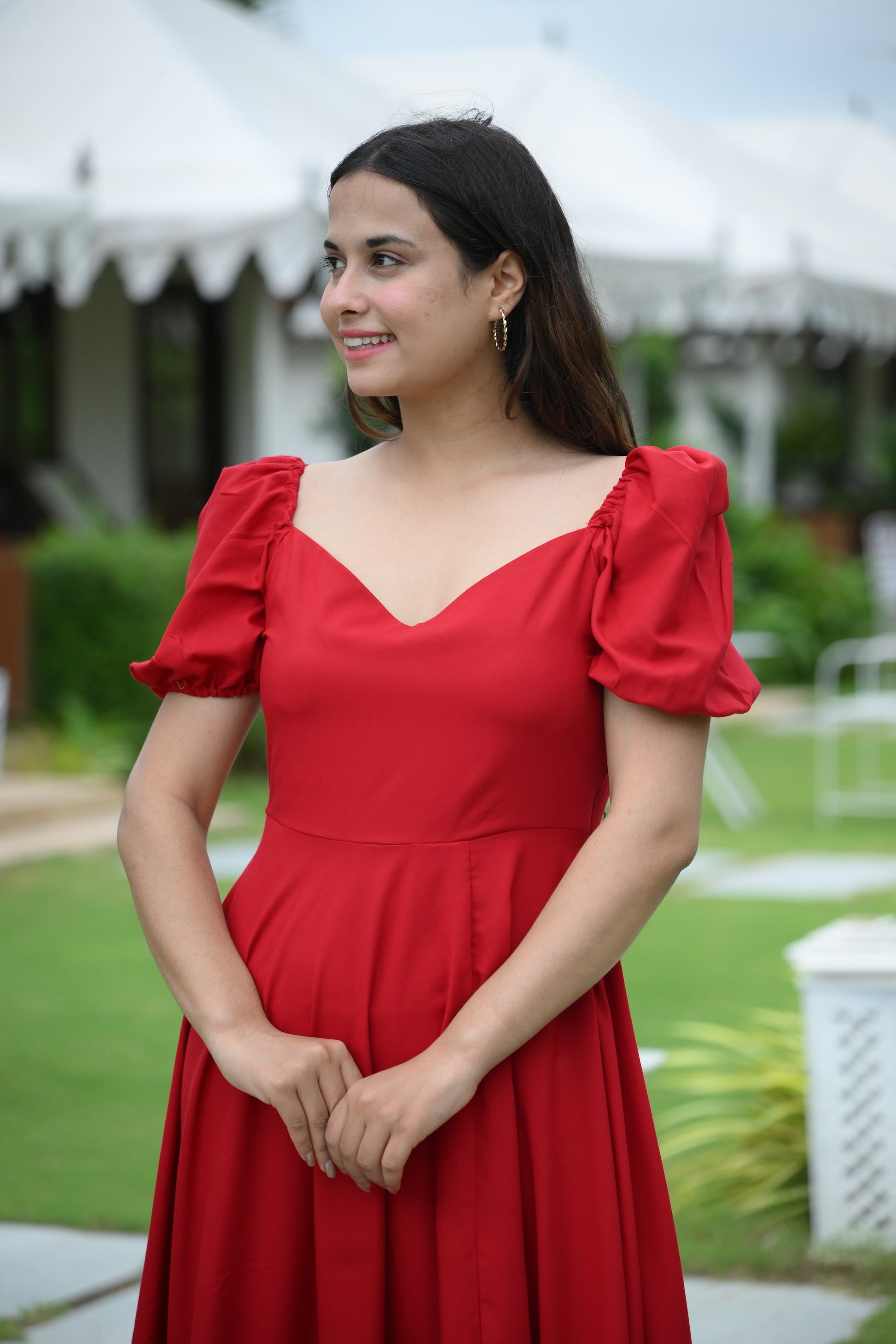 Red Slit Cotton Maxi Dress