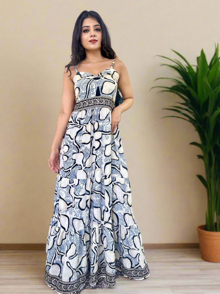 White Floral Printed Boho Maxi Dress