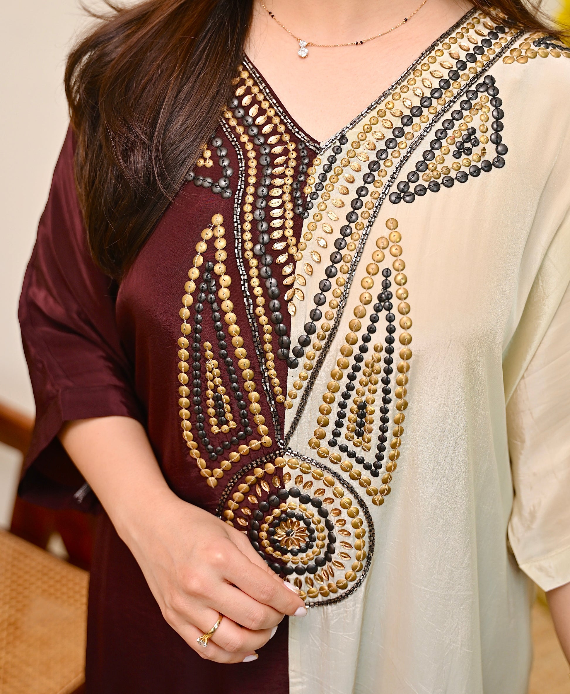 Mocha Ivory Natural Crepe Handwork Co-ord