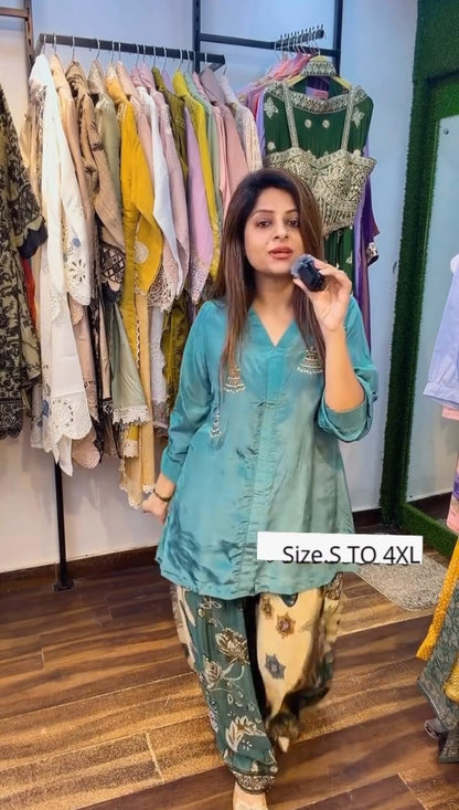 New Stylish 2in1  Shirt And Palazza Suit Set