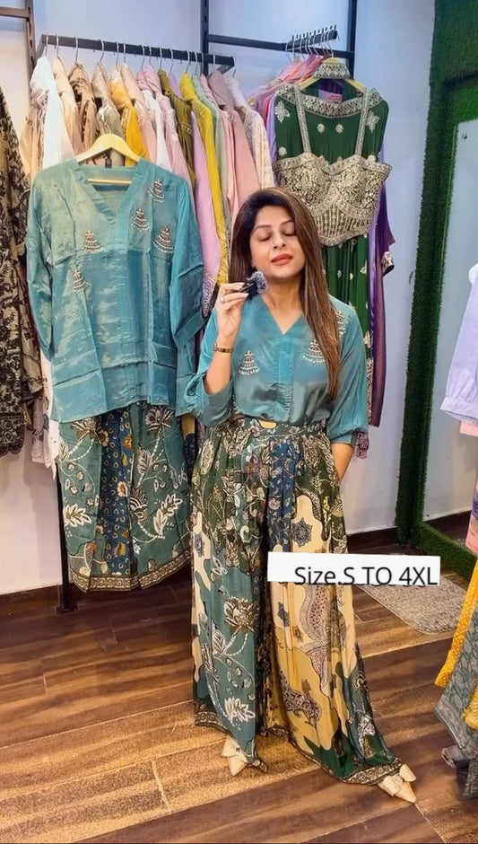 New Stylish 2in1  Shirt And Palazza Suit Set