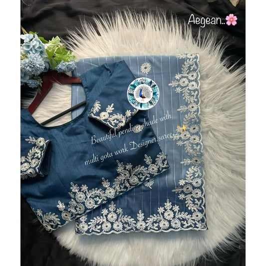 Beautiful multi coding Daga & gota embroidery work Border designer saree