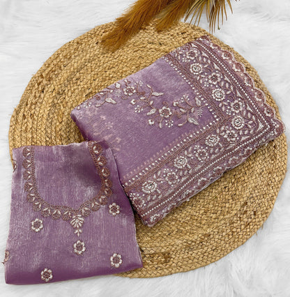 Lavender Diamond Hand Work New Party Wear Launching Designer saree