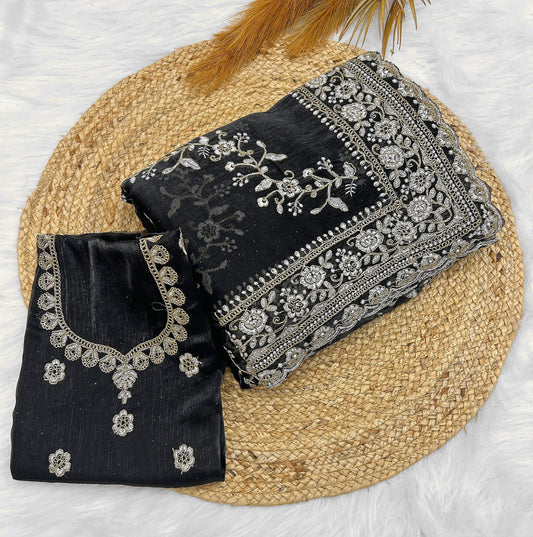 Black Diamond Hand Work New Party Wear Launching Designer saree