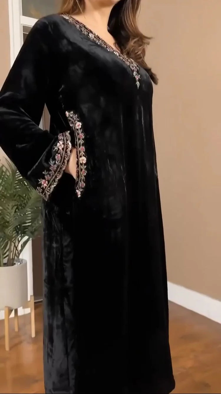 Premium Viscose Velvet Fancy Suit Set for Women – Designer Embroidered Kurta & Velvet Pants | Festive & Party Wear