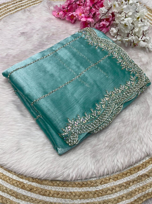 Sky Blue New Party Wear Launching Designer saree