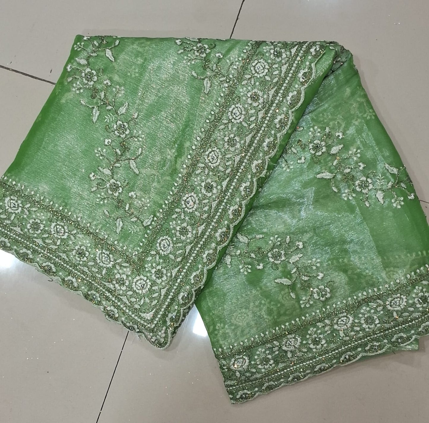 Pista Diamond Hand Work New Party Wear Launching Designer saree
