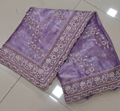 Lavender Diamond Hand Work New Party Wear Launching Designer saree