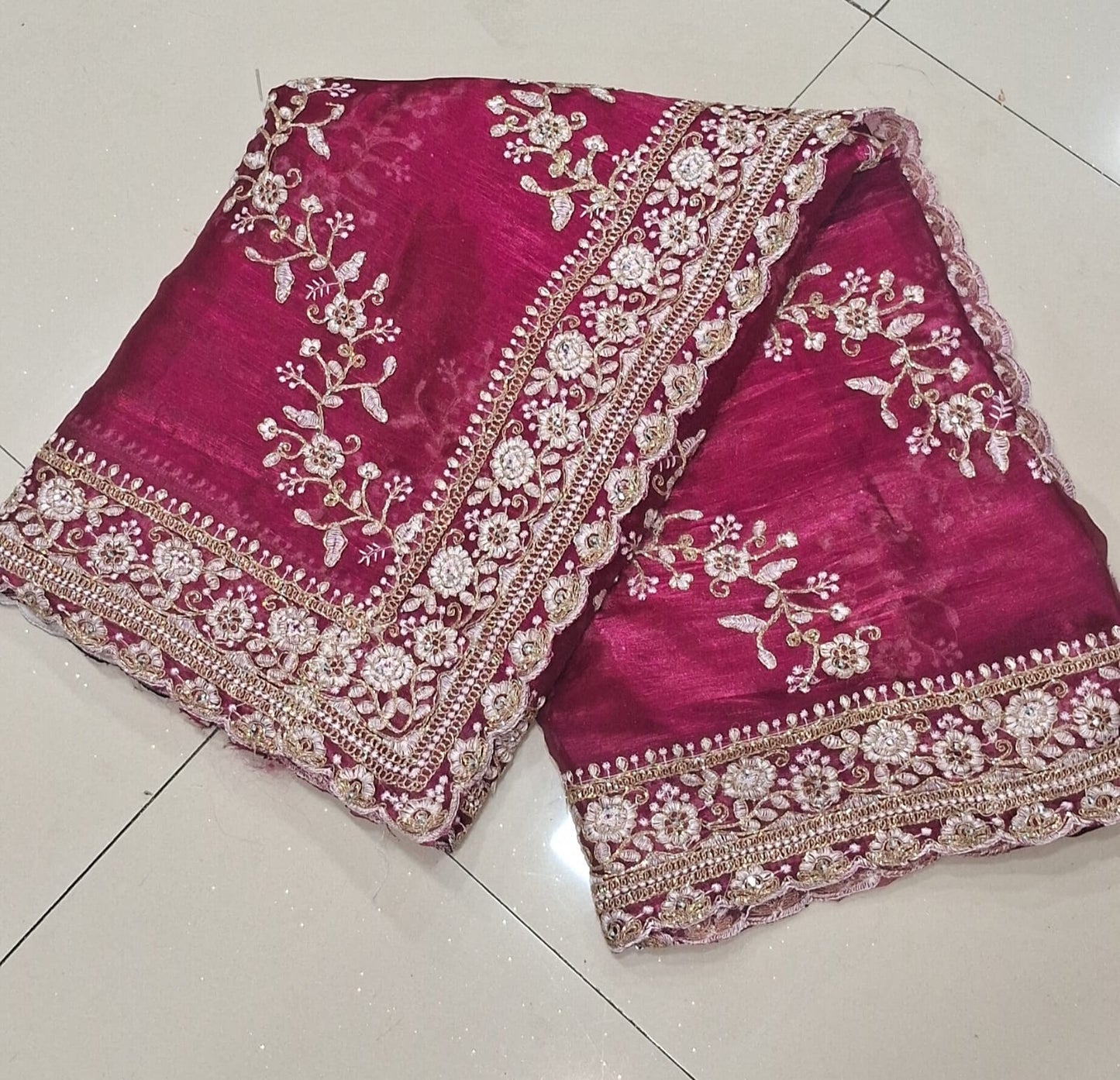 Red Diamond Hand Work New Party Wear Launching Designer saree