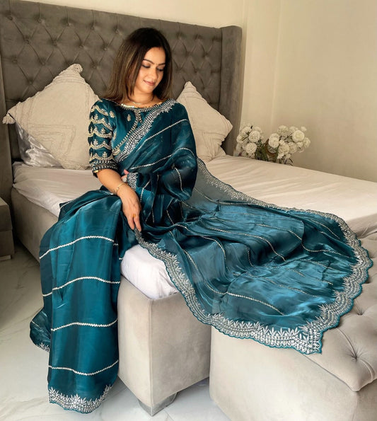 Sky Blue Party Wear Launching Designer Dana Handwork