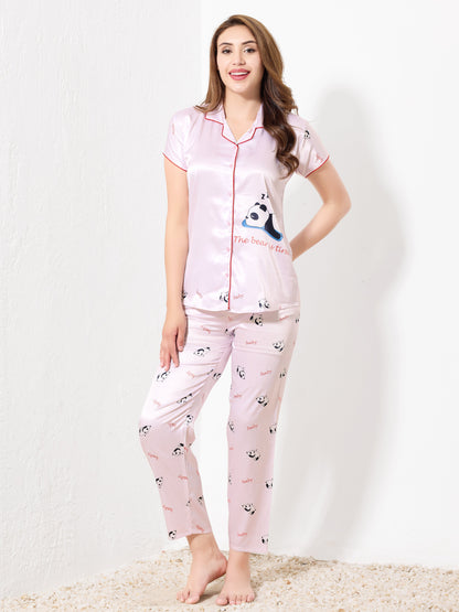 Soft Blush Pink Satin 3pc Nightsuit