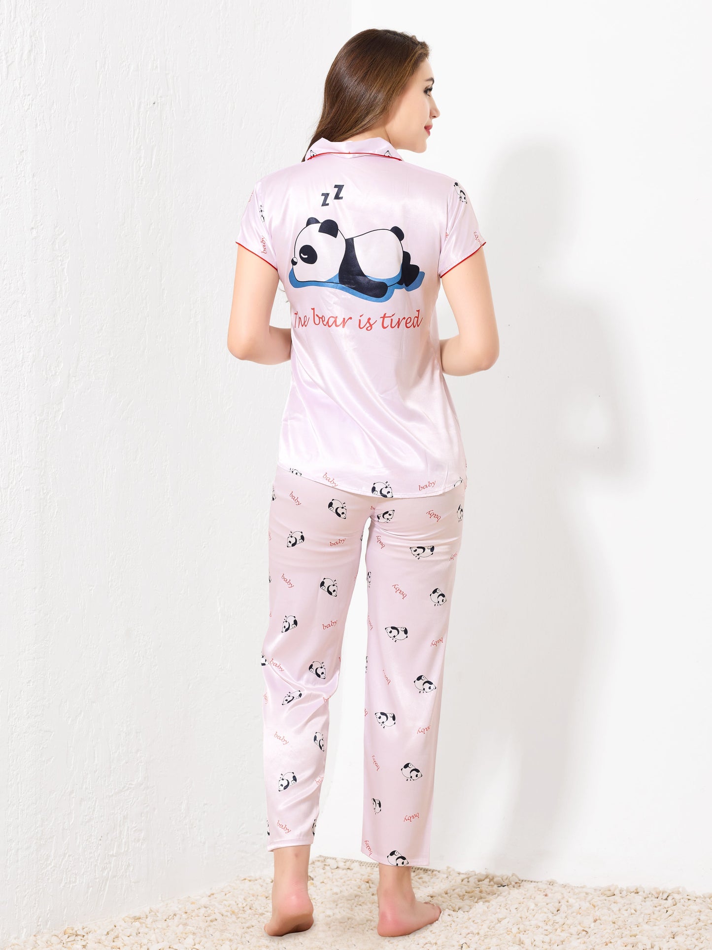 Soft Blush Pink Satin 3pc Nightsuit