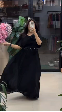 Designer Gown with Belt Full Flared Gown for Women Maxi Official Look