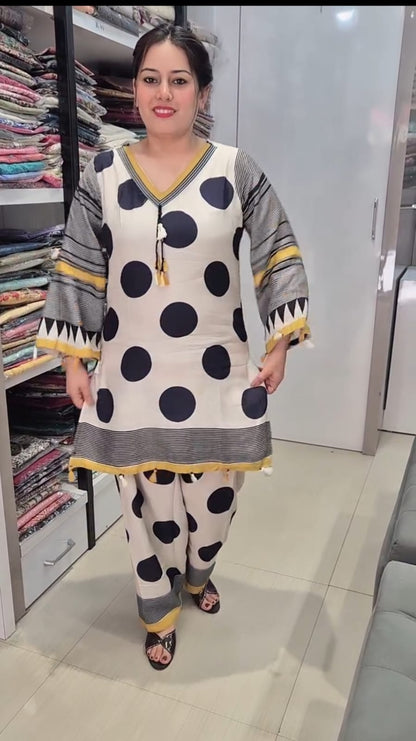 Off White & Black Farshi Salwar Suit