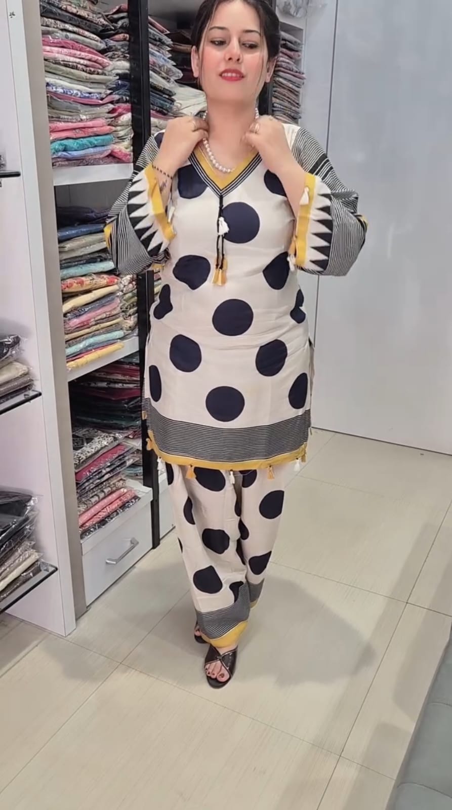 Off White & Black Farshi Salwar Suit