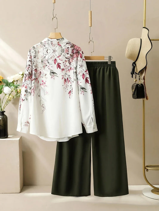 EasePrint Co-Ord – Longline Printed Shirt with Wide Pants