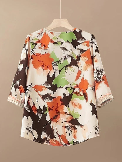 FloraCharm Set – Contrast Lace & Printed Two-Piece Ensemble
