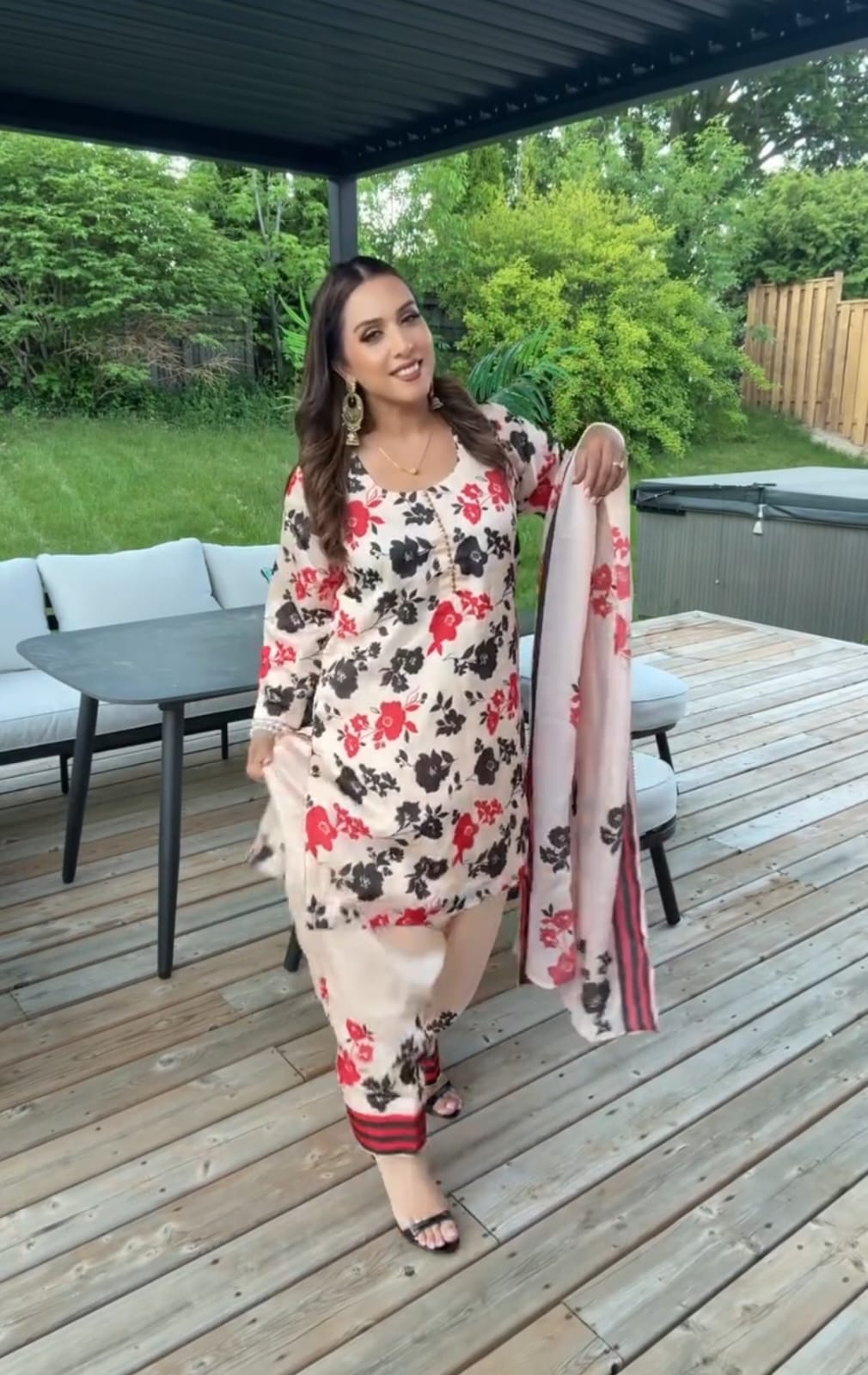 Women's Cotton Farshi Salwar Suit Set 3-Piece Floral Printed