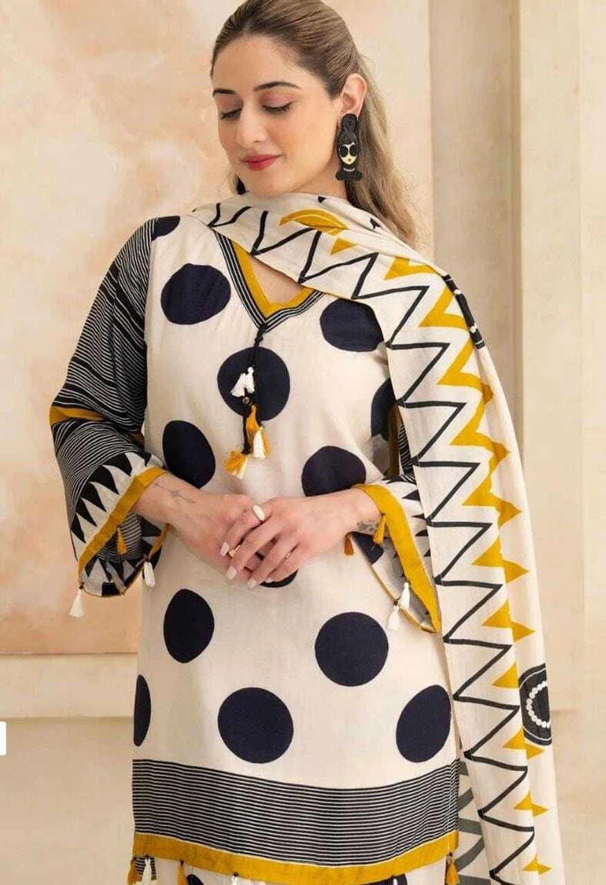 Farshi Cotton Silk Polka Dot & Geometric Printed Kurta Set