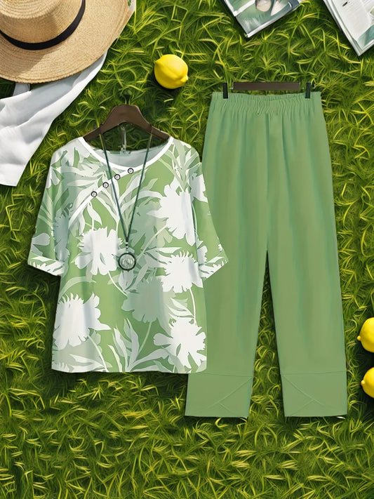 Refined Comfort Two-Piece Suit Half Sleeve T-shirt & Straight Leg Pants