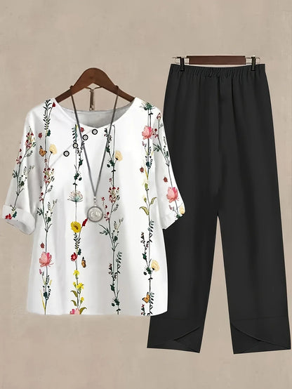 Co-Ord – European Style Floral Tee & Pants Set