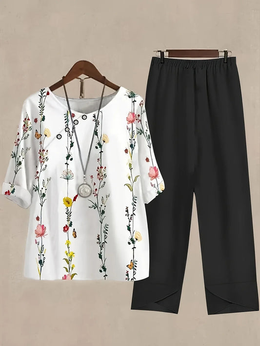 Co-Ord – European Style Floral Tee & Pants Set