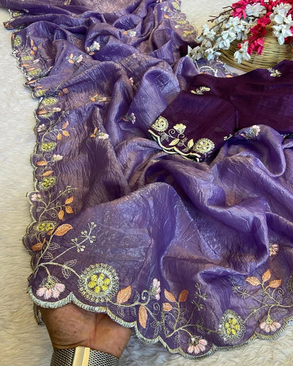 Purple crush Silk sarees with Stunning are a glamorous and luxurious choice for special occasions