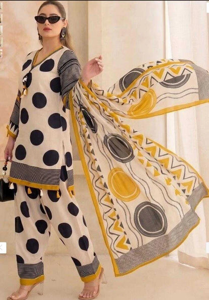 Farshi Cotton Silk Polka Dot & Geometric Printed Kurta Set