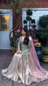 Bridal Gharara with Short Shirt : Mint Green & Gold Designer Dress