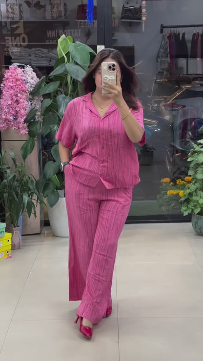 Stylish Pink Cotton Mix Linen Co-Ord Set