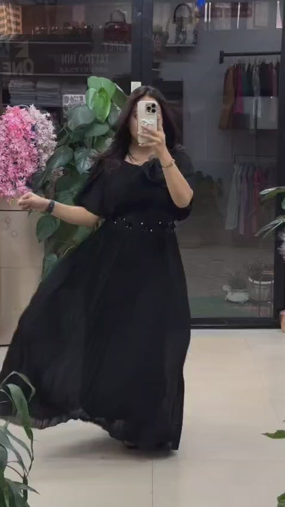 Designer Gown with Belt Full Flared Gown for Women Maxi Official Look